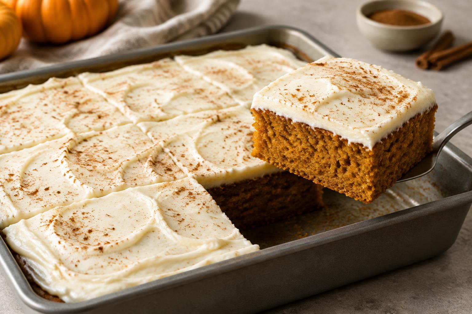 Pumpkin Snack Cake with Silky Cream Cheese Frosting